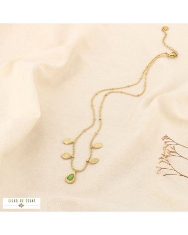 Collier acier inoxydable pampilles goutte “œil de chat” ALISSA vert