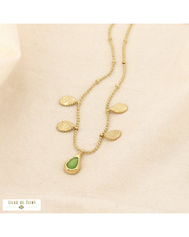 Collier acier inoxydable pampilles goutte “œil de chat” ALISSA vert