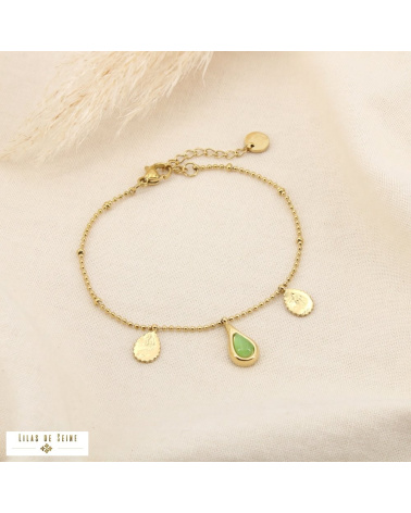 Bracelet acier inoxydable pampilles goutte “œil de chat” ALISSA vert