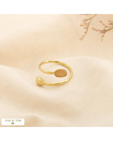 Bague ouverte acier inoxydable cabochon “œil de chat” ANTONIA orange