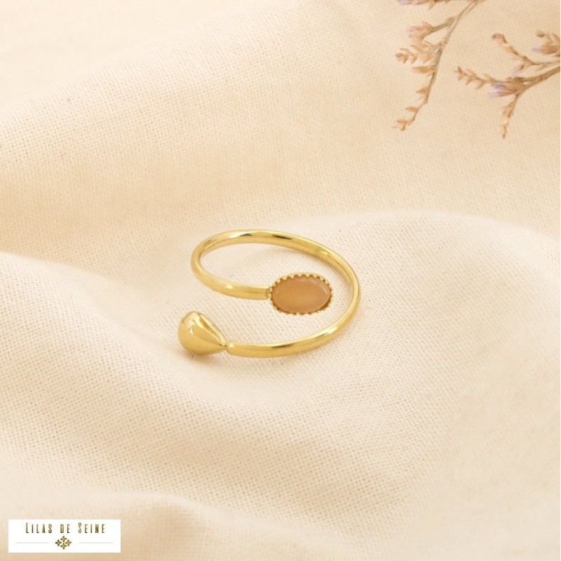 Bague ouverte acier inoxydable cabochon “œil de chat” ANTONIA orange