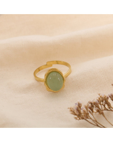 Bague acier inoxydable cabochon ovale pierre nacre naturelle LILIE vert