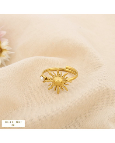 Bague soleil acier inoxydable esprit bohème solaire ASSYA doré