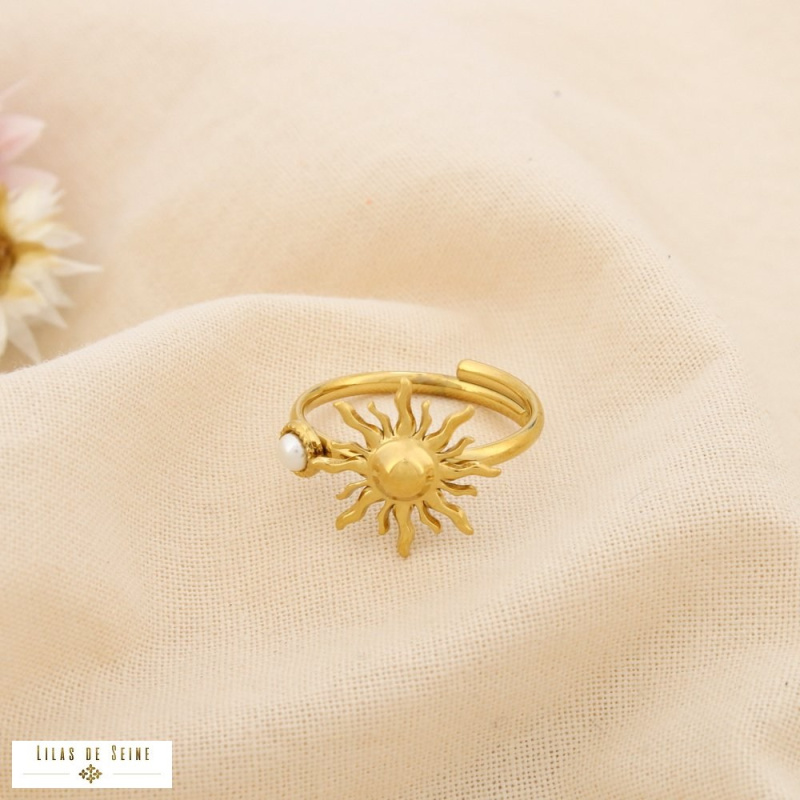 Bague soleil acier inoxydable esprit bohème solaire ASSYA doré