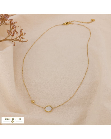 Collier acier inoxydable goutte nacre naturelle MARYLOU doré