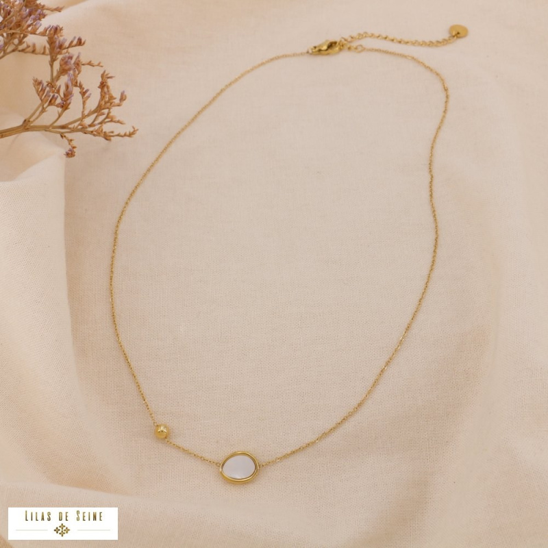 Collier acier inoxydable goutte nacre naturelle MARYLOU doré