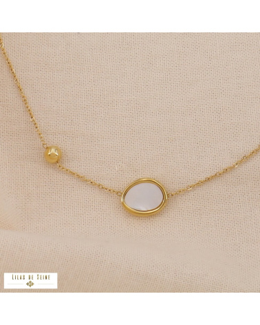 Collier acier inoxydable goutte nacre naturelle MARYLOU doré