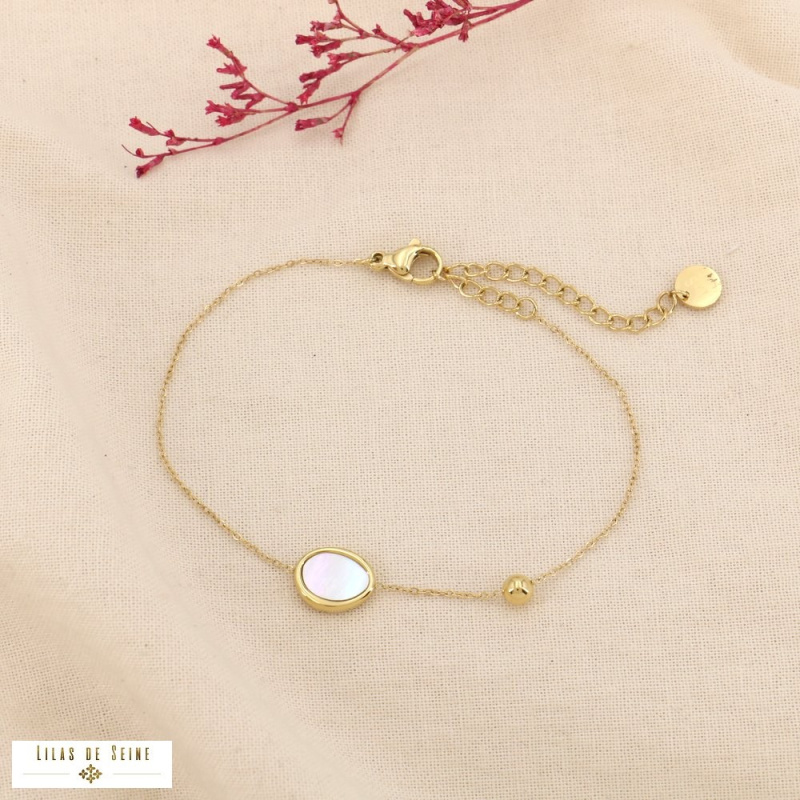 Bracelet acier inoxydable goutte nacre naturelle MARYLOU doré