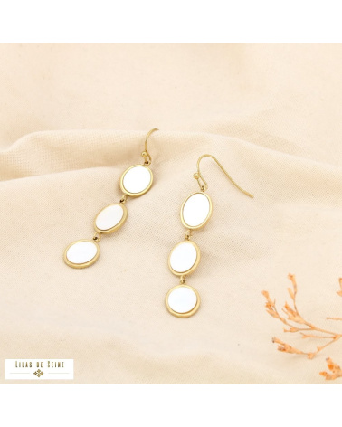 Boucles d’oreilles pendantes acier inoxydable goutte nacre naturelle MARYLOU blanc