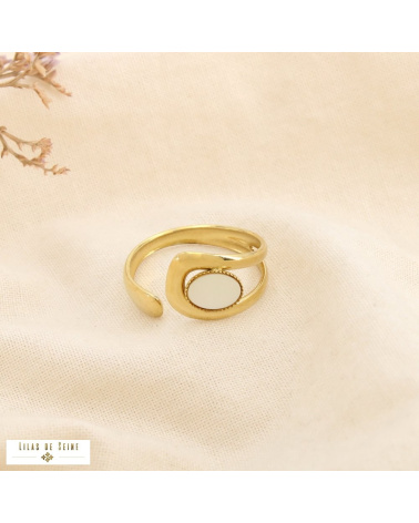 Bague ouverte acier inoxydable goutte nacre naturelle MARYLOU blanc