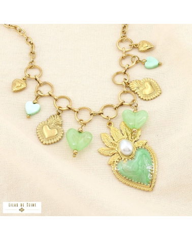 Collier CELINA acier inoxydable doré – Esprit bohème sacré & charme méditerranéen ✨ vert kaki