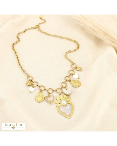 Collier CELINA acier inoxydable doré – Esprit bohème sacré & charme méditerranéen ✨ naturel/beige