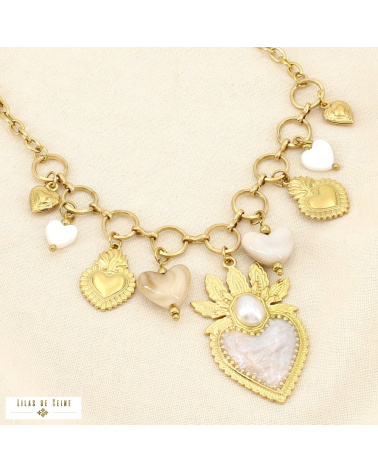 Collier CELINA acier inoxydable doré – Esprit bohème sacré & charme méditerranéen ✨ naturel/beige
