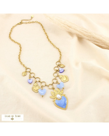 Collier CELINA acier inoxydable doré – Esprit bohème sacré & charme méditerranéen ✨ bleu