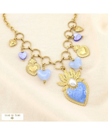 Collier CELINA acier inoxydable doré – Esprit bohème sacré & charme méditerranéen ✨ bleu