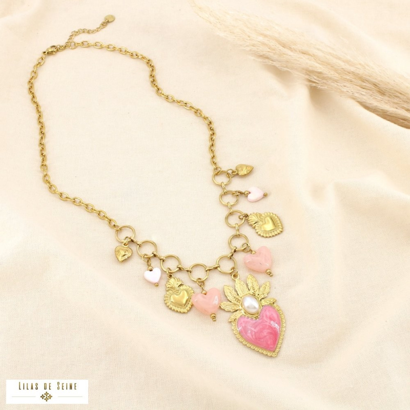 Collier CELINA acier inoxydable doré – Esprit bohème sacré & charme méditerranéen ✨ rose