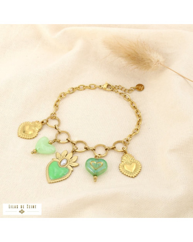 Bracelet CELINA acier inoxydable doré – Esprit bohème sacré & charme méditerranéen ✨ vert kaki