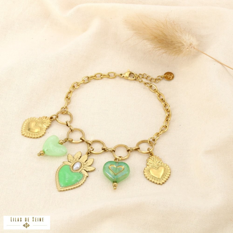 Bracelet CELINA acier inoxydable doré – Esprit bohème sacré & charme méditerranéen ✨ vert kaki