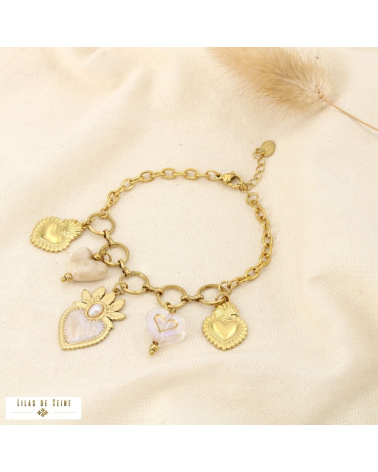 Bracelet CELINA acier inoxydable doré – Esprit bohème sacré & charme méditerranéen ✨ naturel/beige