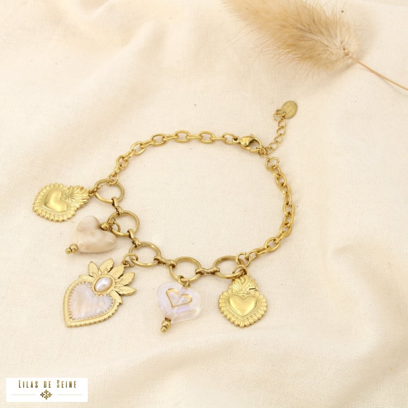 Bracelet CELINA acier inoxydable doré – Esprit bohème sacré & charme méditerranéen ✨ naturel/beige