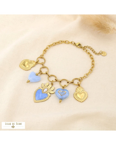 Bracelet CELINA acier inoxydable doré – Esprit bohème sacré & charme méditerranéen ✨ bleu