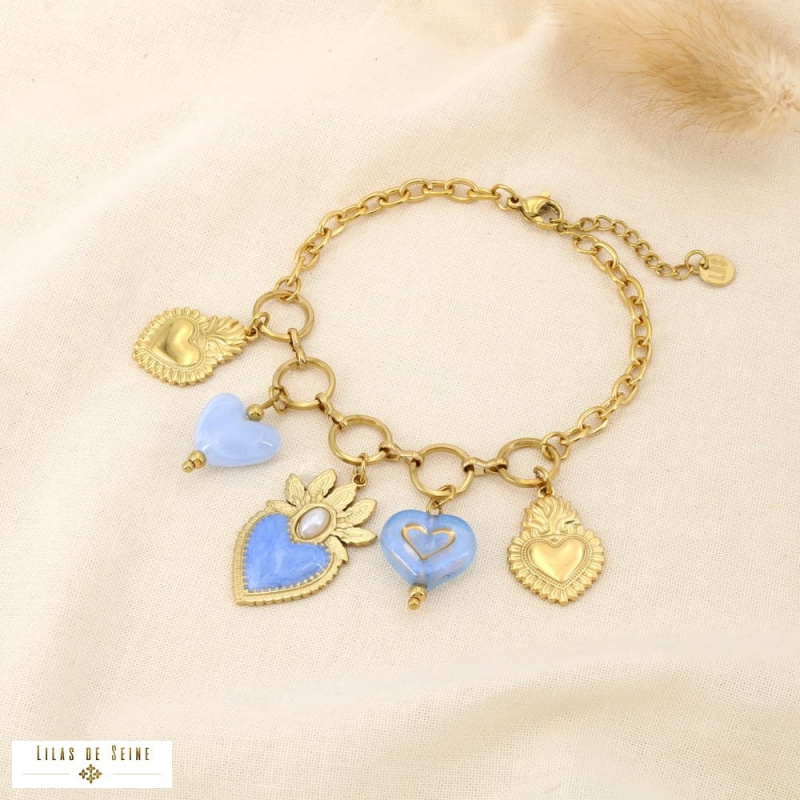 Bracelet CELINA acier inoxydable doré – Esprit bohème sacré & charme méditerranéen ✨ bleu