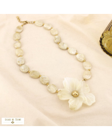 Collier DORIANE résine marbrée acier inoxydable doré 🌸 naturel/beige