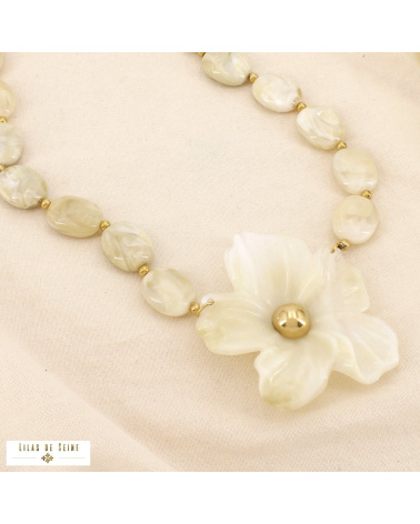 Collier DORIANE résine marbrée acier inoxydable doré 🌸 naturel/beige