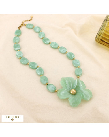 Collier DORIANE résine marbrée acier inoxydable doré 🌸 vert
