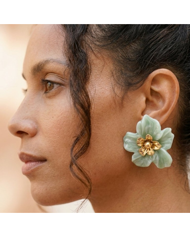 Boucles d’oreilles XXL DORIANE résine marbrée acier inoxydable doré 🌸
