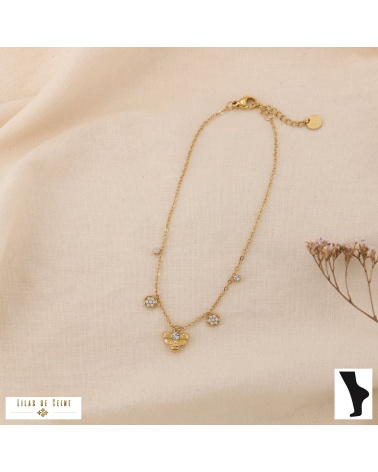 Chaine de cheville Abeille Strass Acier Inoxydable SAMANTHA doré