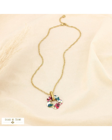 Collier Fleur Émaillée Acier Inoxydable Doré ALIENOR fushia