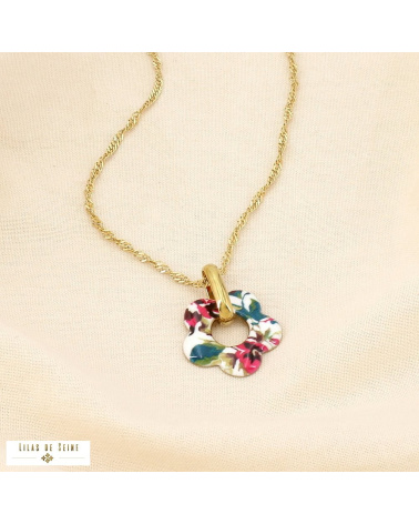 Collier Fleur Émaillée Acier Inoxydable Doré ALIENOR fushia