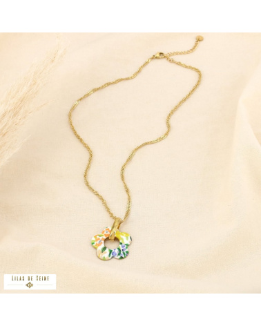 Collier Fleur Émaillée Acier Inoxydable Doré ALIENOR cognac