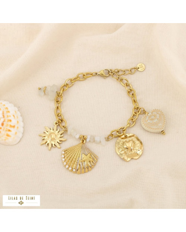 Bracelet Acier Inoxydable  Breloques Coquillage Soleil Cœur CASSANDRE naturel/beige