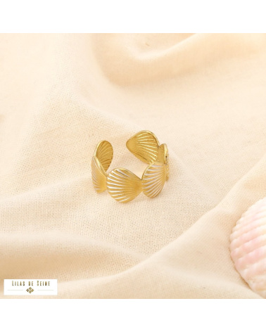 Bague Ouverte Acier Inoxydable Doré Émail Blanc – Inspiration Coquillage ARIANE blanc