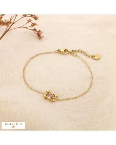 Bracelet Acier Inoxydable Crabe Strass Rose KELLY doré