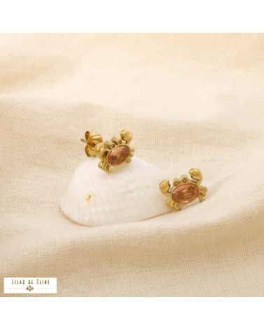 Puces d’Oreilles Acier Inoxydable Crabe Strass Rose KELLY champagne