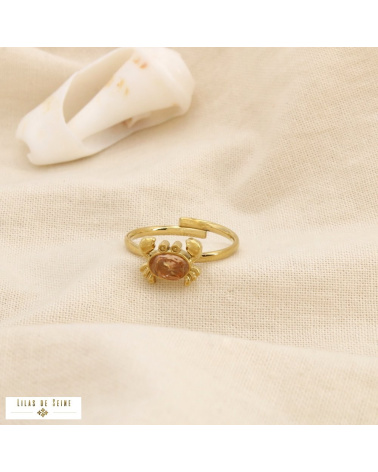 Bague Ouverte Acier Inoxydable Crabe Strass Rose KELLY champagne