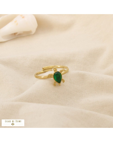 Bague Ouverte Acier Inoxydable Tortue Strass Vert CHARLINE vert