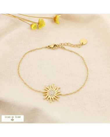 Bracelet Acier Inoxydable Soleil Rayonnant Strass MELANIE doré