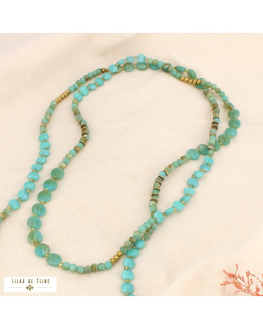 Sautoir résine marbrée acier inoxydable MONA vert aqua
