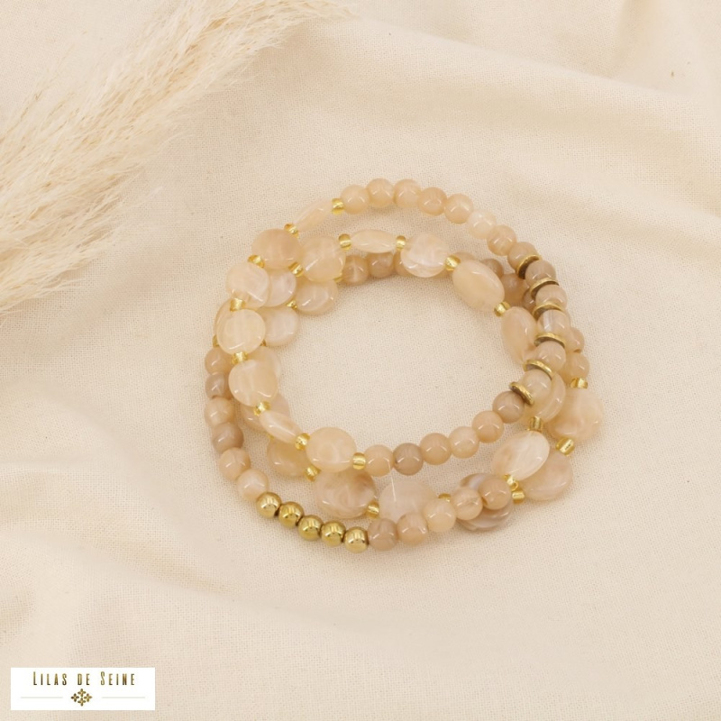 Bracelets résine marbrée acier inoxydable MONA taupe