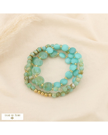 Bracelets résine marbrée acier inoxydable MONA vert aqua