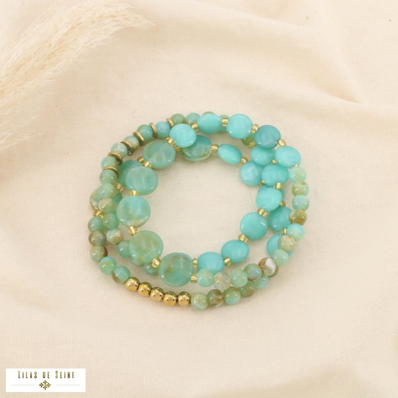 Bracelets résine marbrée acier inoxydable MONA vert aqua