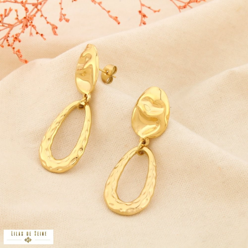 Boucles d'oreille pendantes acier inoxydable doré ENORA bronze