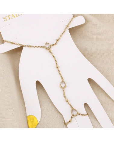 Chaîne de Main Acier Doré Gouttes Strass COLOMBE doré