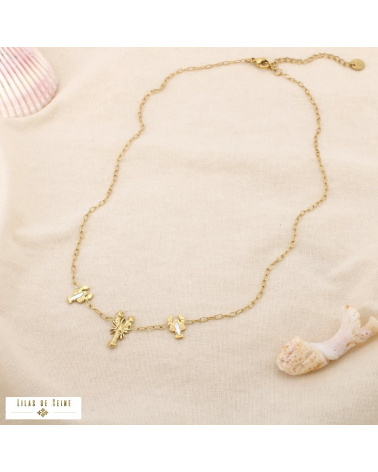 Collier Marin Homards Acier Inoxydable Nacre Naturelle IRENE doré