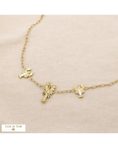 Collier Marin Homards Acier Inoxydable Nacre Naturelle IRENE doré