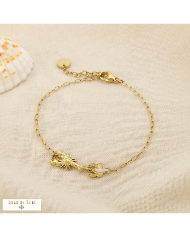 Bracelet Marin Homards Acier Inoxydable Nacre Naturelle IRENE doré